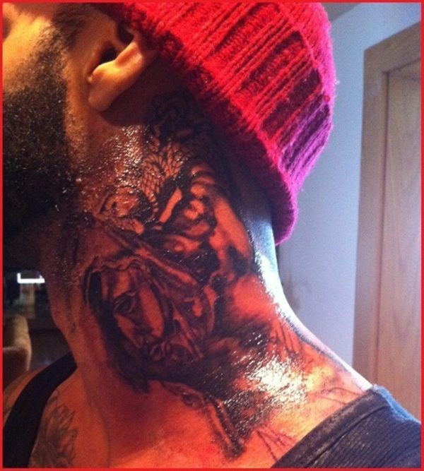 Red Design Tattoo On Wiz Khalifa Neck