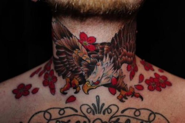 Red Eagle Tattoo On Neck
