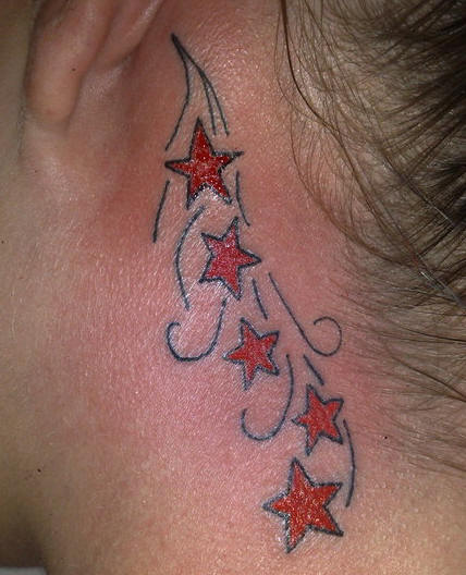 Red Heart Neck Tattoo Behind Ear
