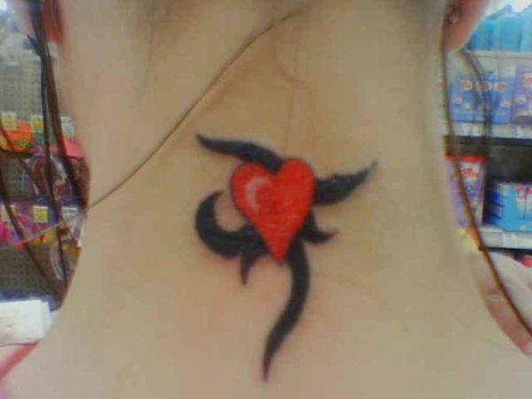Red Heart Tattoo On Neck