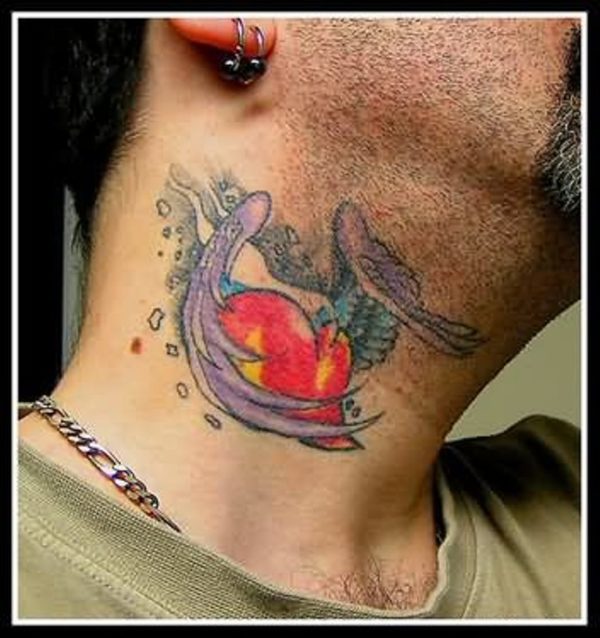 Red Heart Tattoo On Neck
