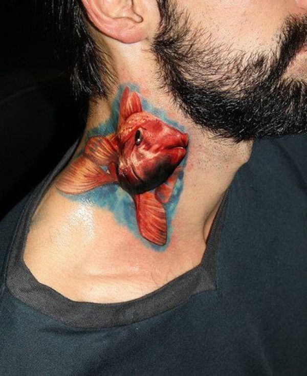 Red Koi Fish Tattoo On Neck