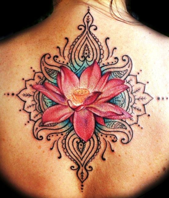 Red Lotus Neck Tattoo