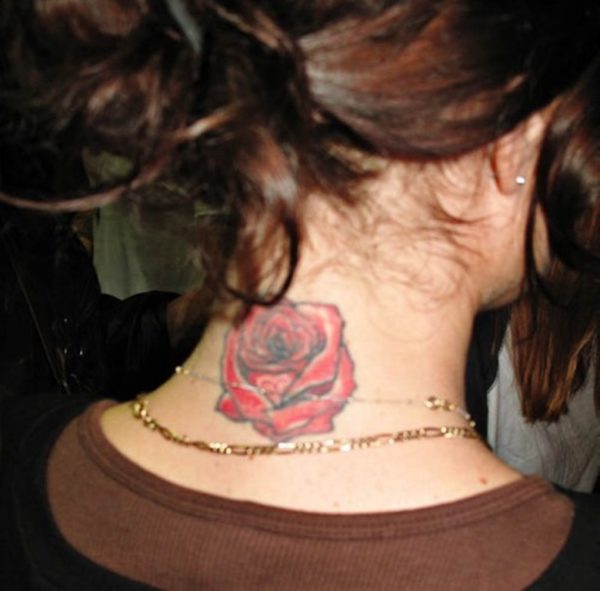 Red Rose Neck Tattoo Design