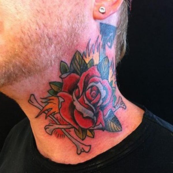 Red Rose Neck Tattoo