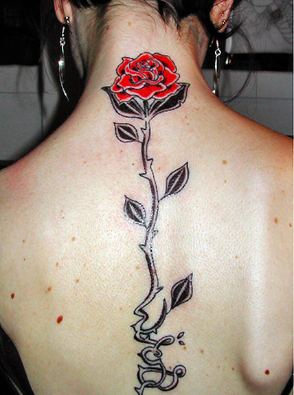Red Rose Tattoo On Neck
