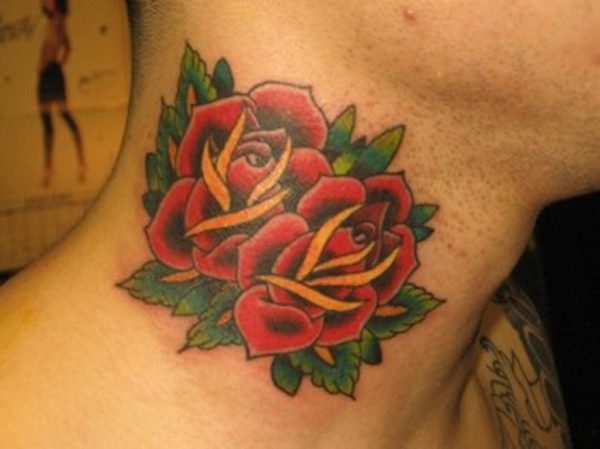 Red Roses Neck Tattoo Design
