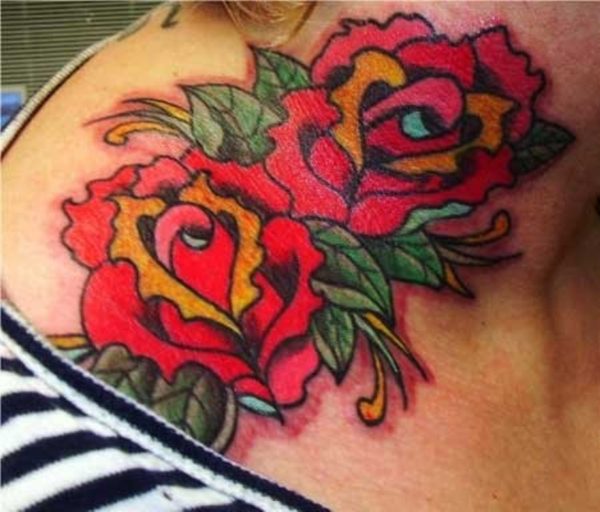 Red Roses Tattoo Design On Neck