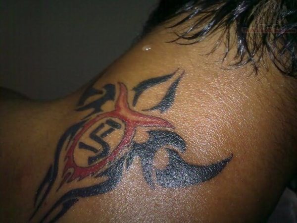 Red Tribal Neck Tattoo Design