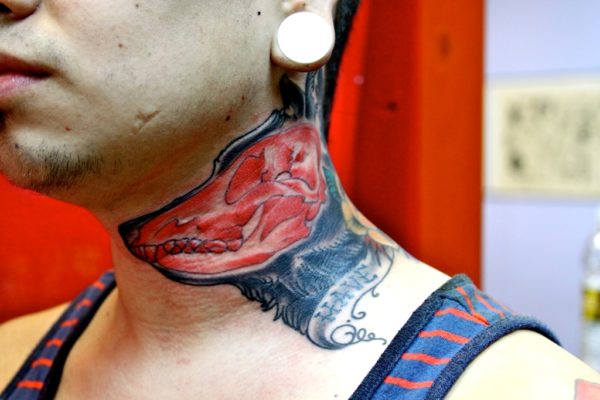 Red Wolf Tattoo On Neck
