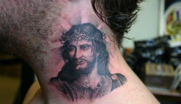 Religious Jesus Tattoo On Neck