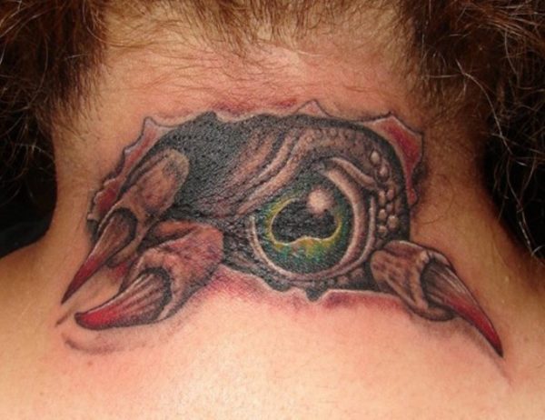Ripped Skin Eye Tattoo On Neck