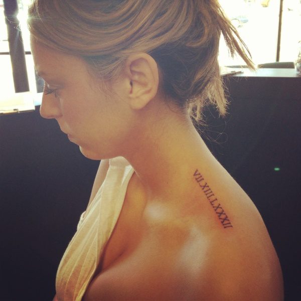 Roman Numeral Tattoo On Side Neck