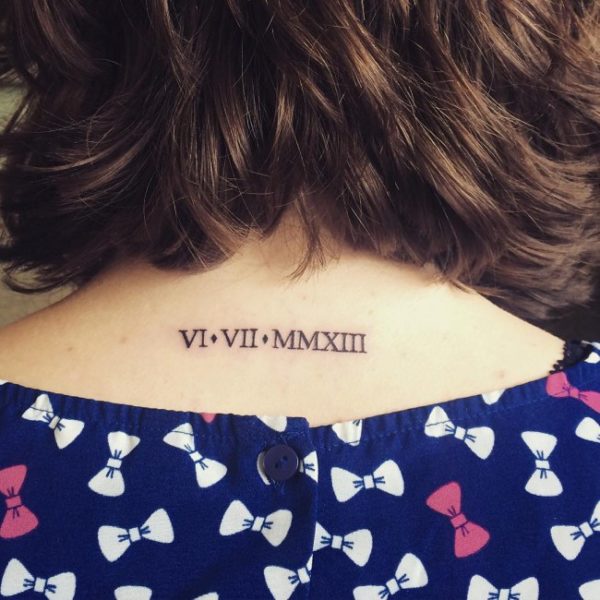 Roman Words Tattoo On Neck Back