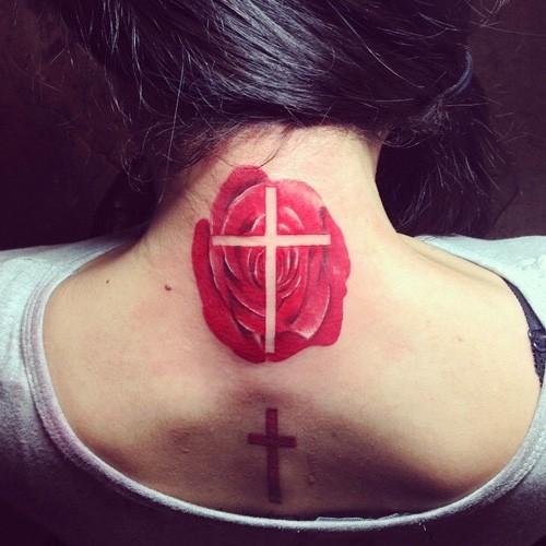 Rose And Cross Neck tattoo