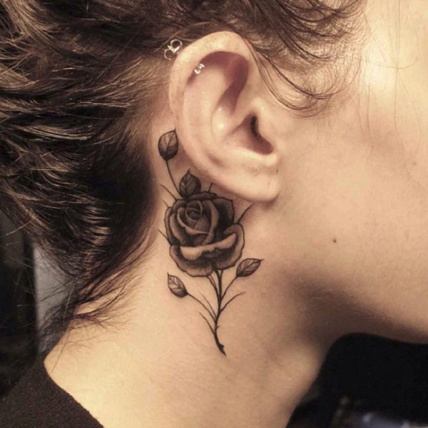 Rose Flower Tattoo On Neck