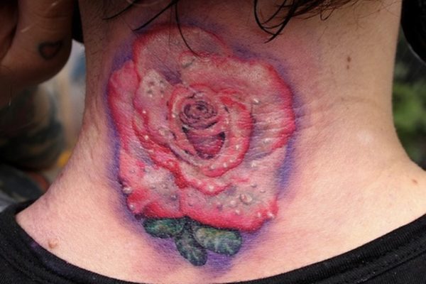 Rose Tattoo On Back Neck