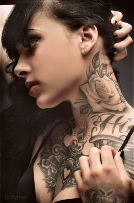 Rose Tattoo On Neck For Women