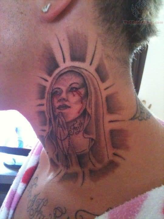 Sad Mary Tattoo On Neck