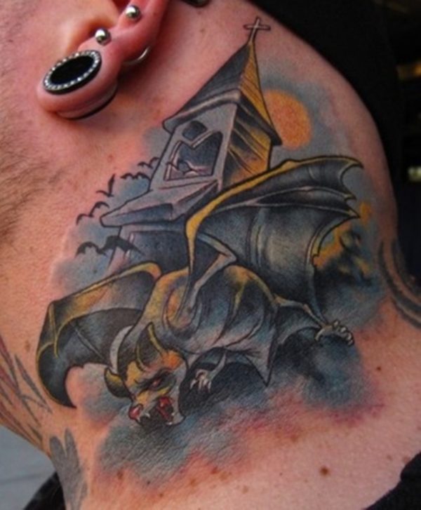 Scary Bat Tattoo On Neck