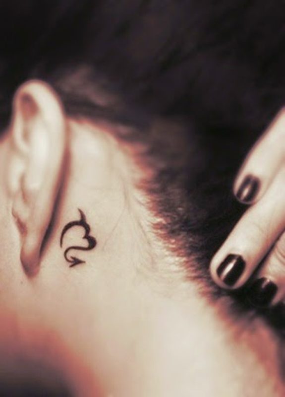 Scorpio Sign Tattoo Behind the Ear