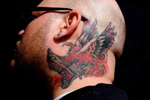 Shark Wings Tattoo On Neck 