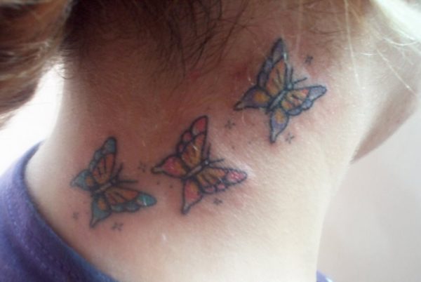 Side Neck Butterfly Tattoo Design