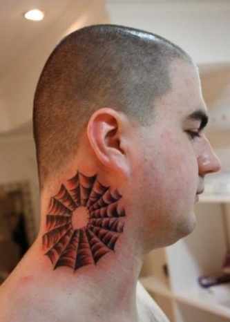 Spider Wed Tattoo On Neck For Men