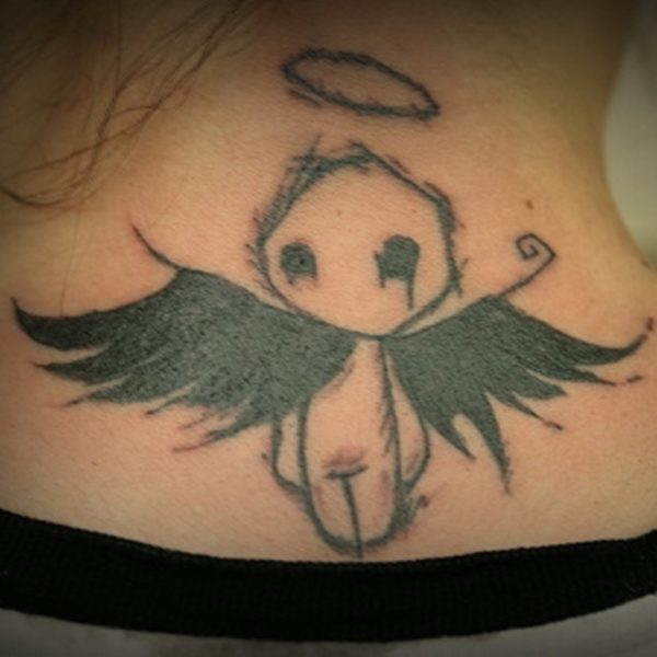 Simple Angel Tattoo On Neck 