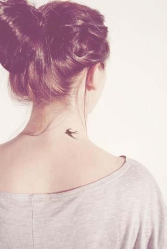 Simple Bird Tattoo Design On Neck
