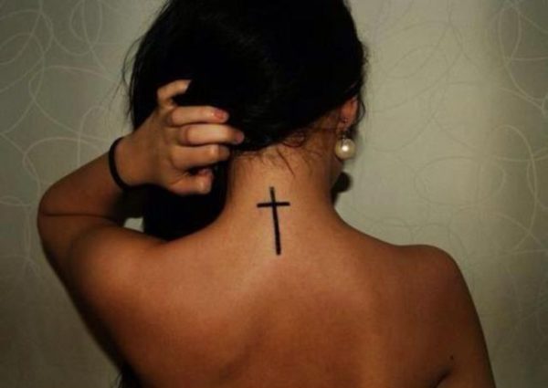 Simple Cross Neck Tattoo