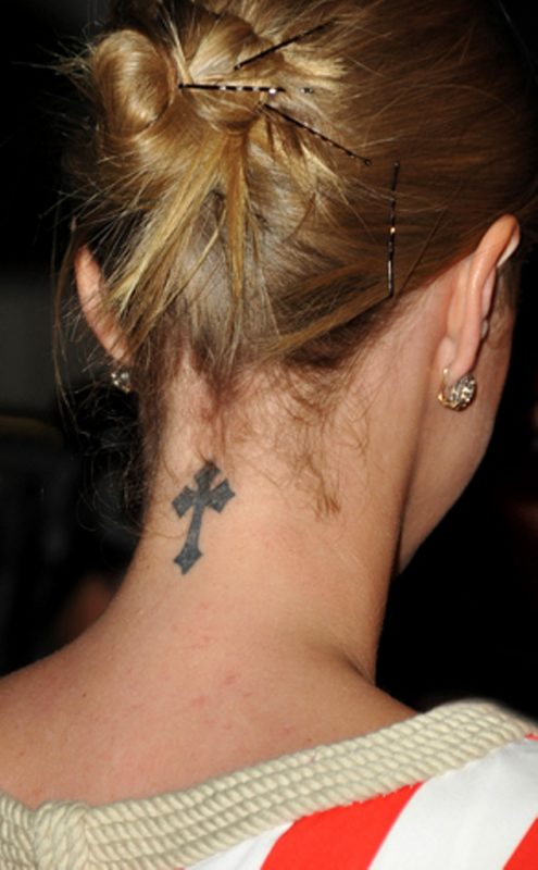 Simple Cross Tattoo On Neck
