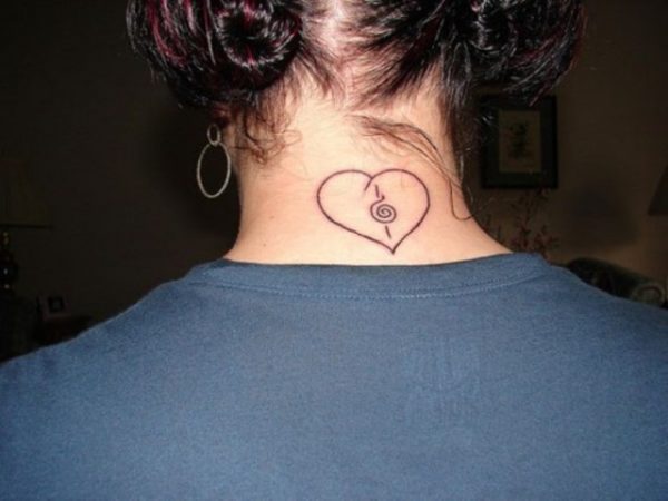 Simple Heart Tattoo On Back Neck