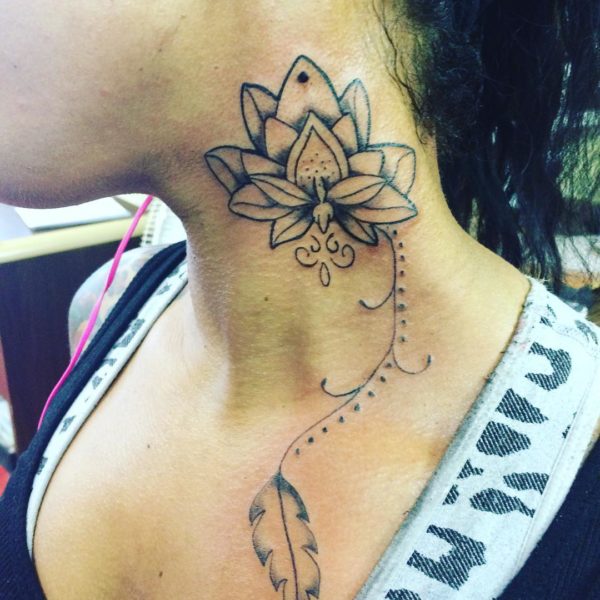 Simple Lotus Flower Neck Tattoo