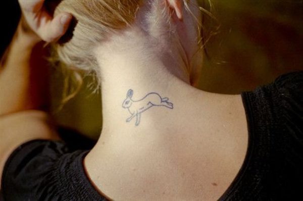Simple Rabbit Tattoo On Neck
