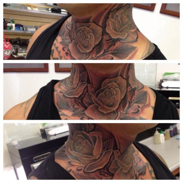 Simple Roses Tattoo On Neck