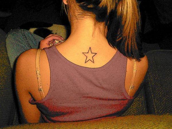 Simple Star Tattoo On Neck Back