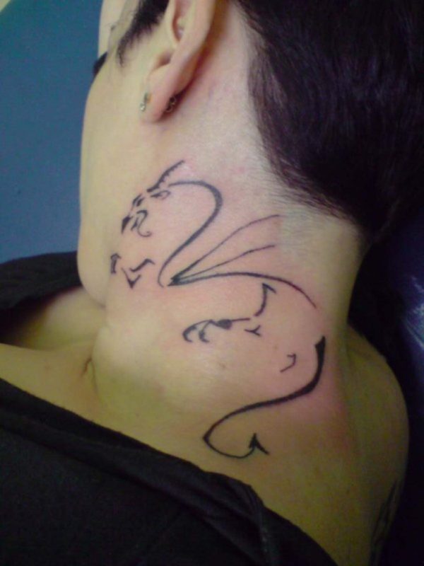 Simple Tribal Dragon Neck Tattoo
