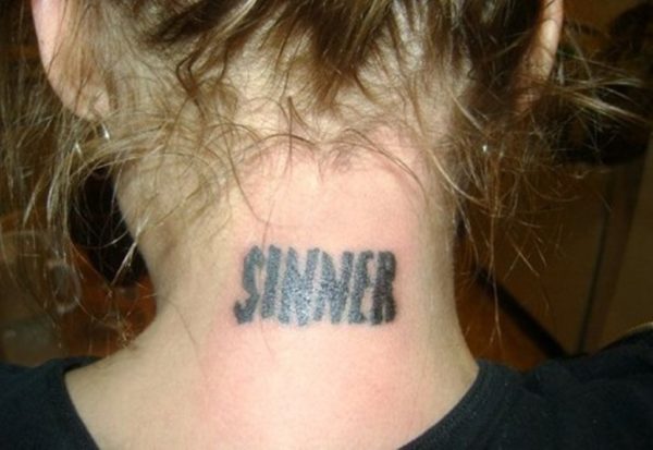 Sinner Tattoo On Neck For Women