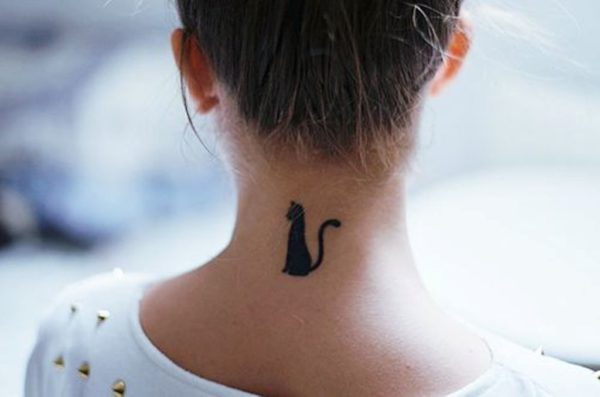 Sitting Cat Tattoo On Neck