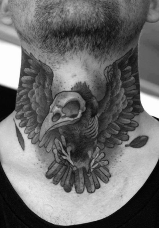 Skeleton Eagle Tattoo On Neck