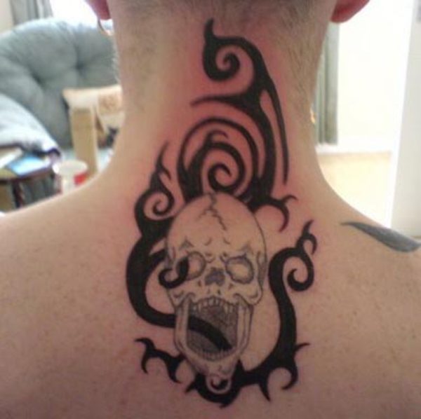 Skull Neck Tattoo On Neck Back