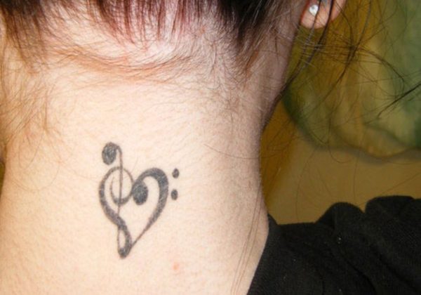 Small Attractive Music Tattoo On Neck