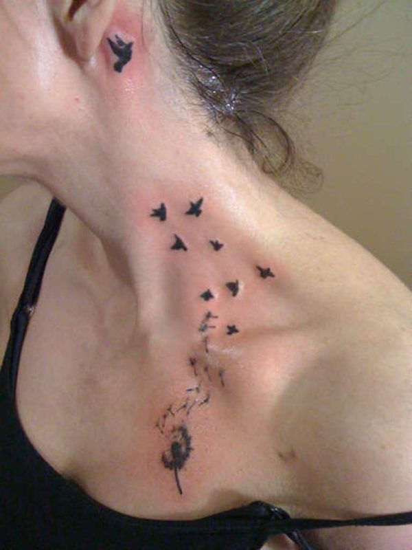 Small Birds Tattoo On Neck