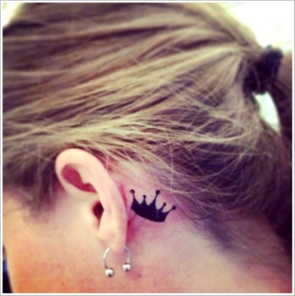 Small Black Crown Tattoo On Neck