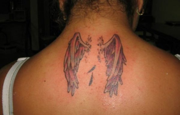 Small Colored Angel Wings Tattoo