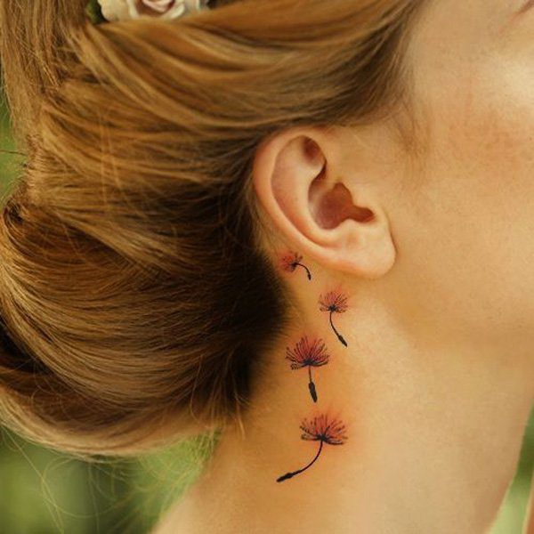 Small Flowers Neck Tattoo Behind Ear