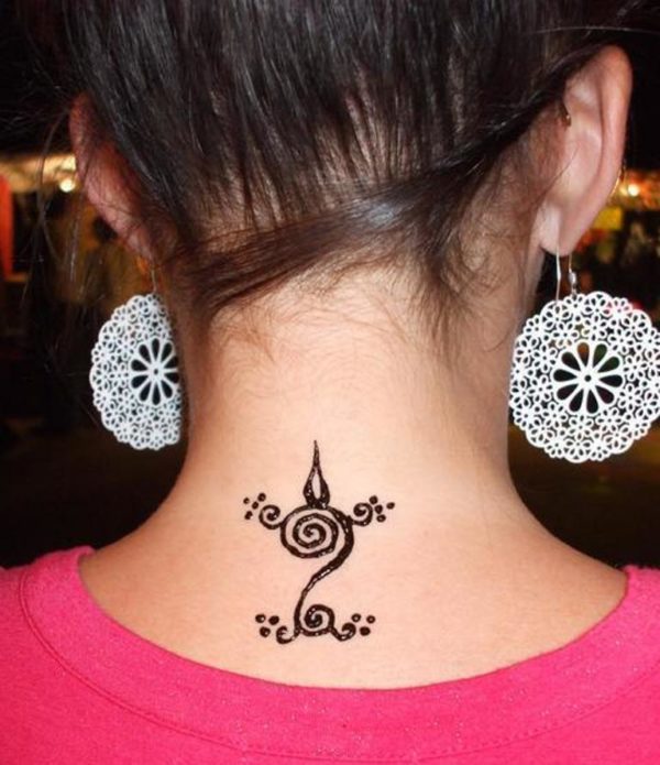 Small Henna Tattoo On Neck