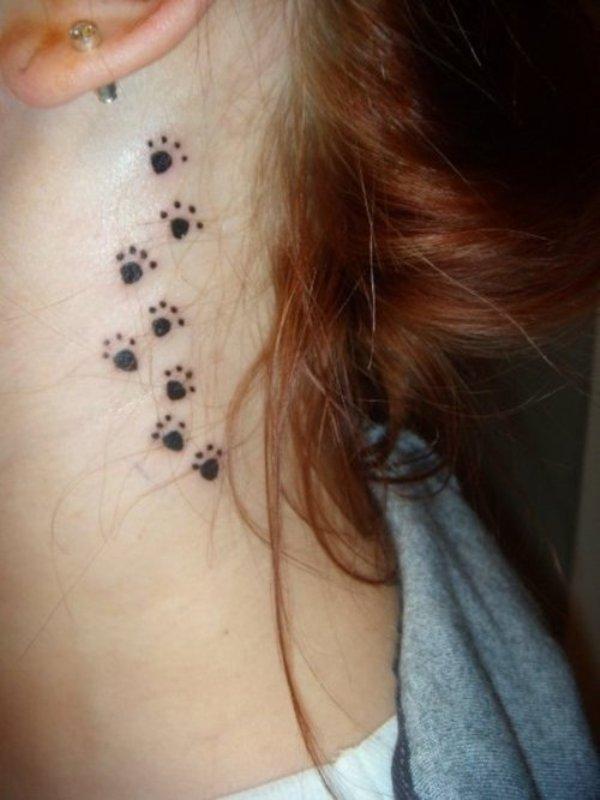 Small Paw Tattoo On Neck