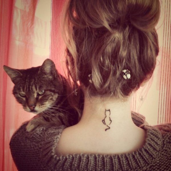Small Simple Cat Neck Tattoo